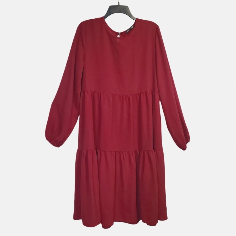 SHEIN Women's Tiered Dress Red Long Sleeve Size L